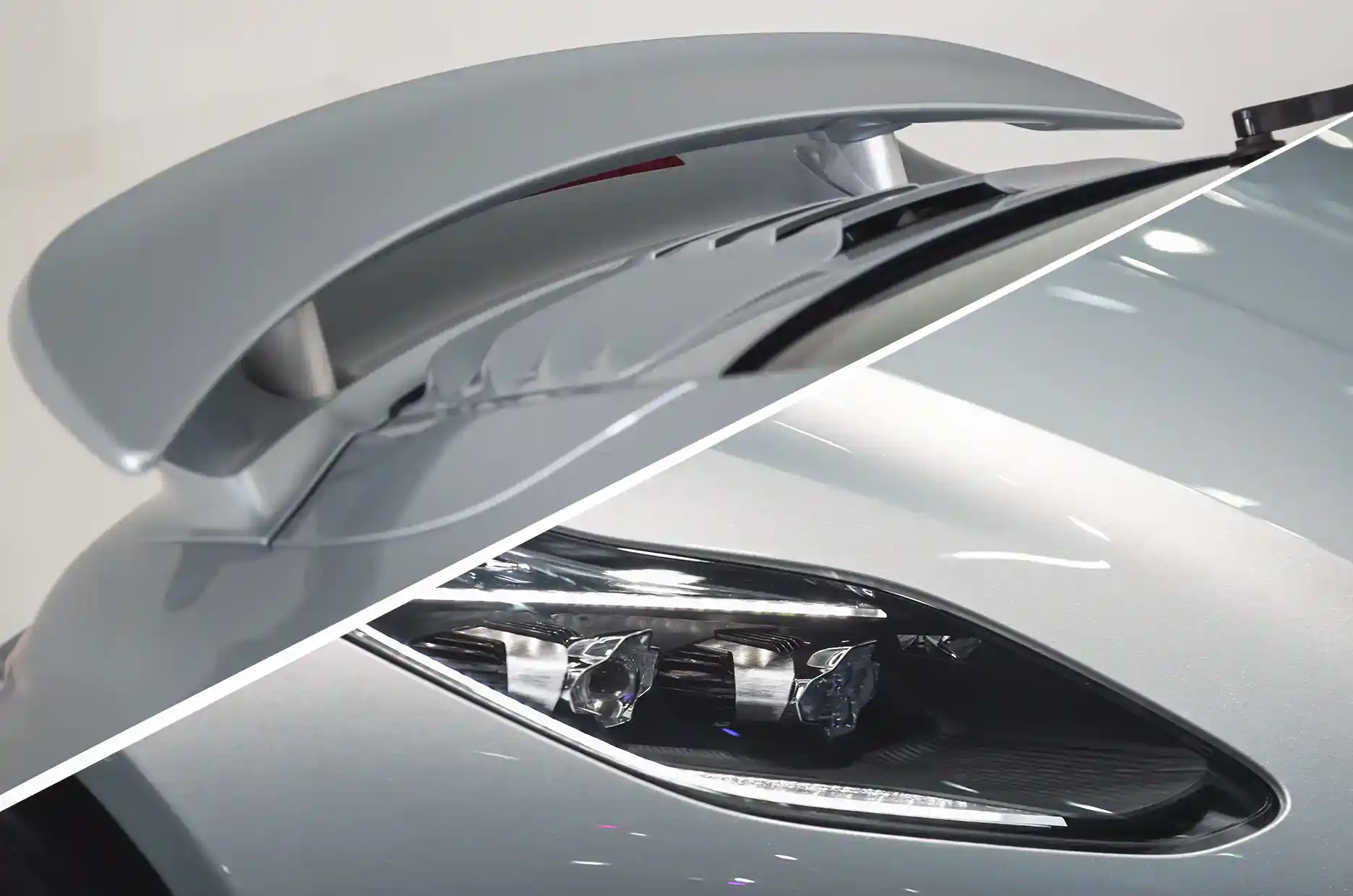 Comparison of matte metallic pearl and gloss car paint finishes

            