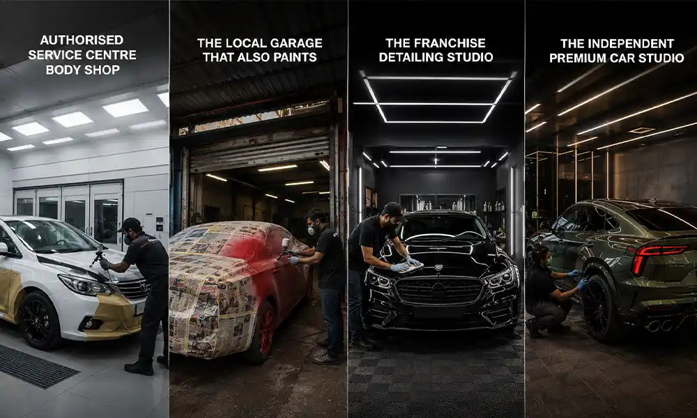 Comparison chart of 4 types of car paint businesses in Lucknow