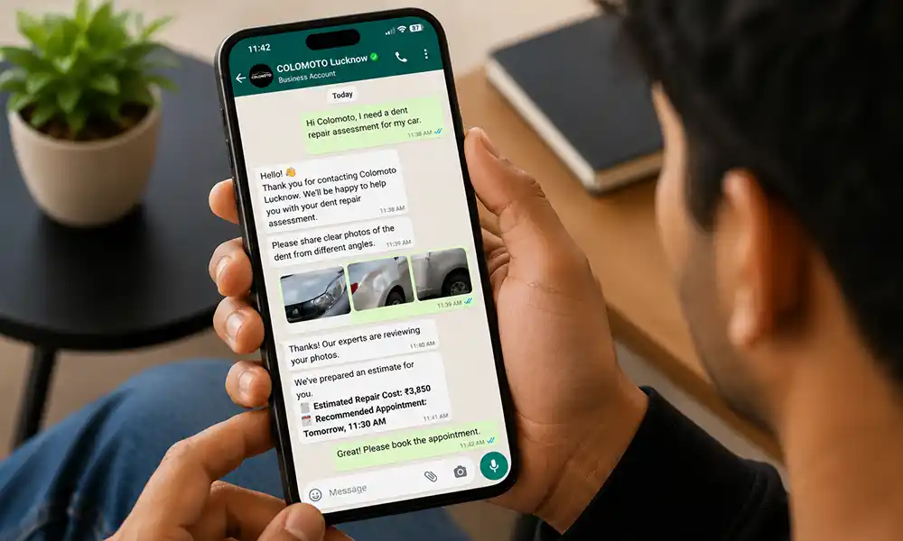 WhatsApp preliminary dent assessment from Colomoto Lucknow